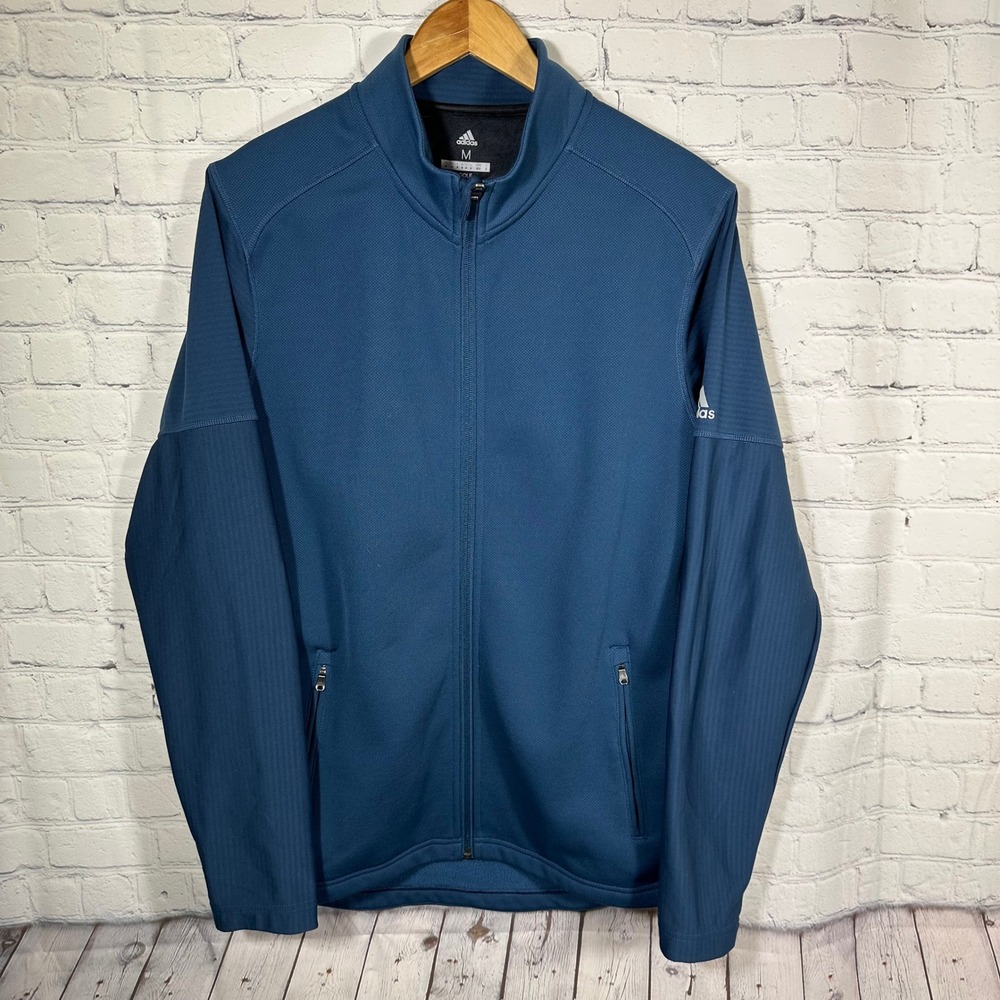 Adidas Golf Mens Blue Full Zip Textured Performance Jacket CY7426 Medium